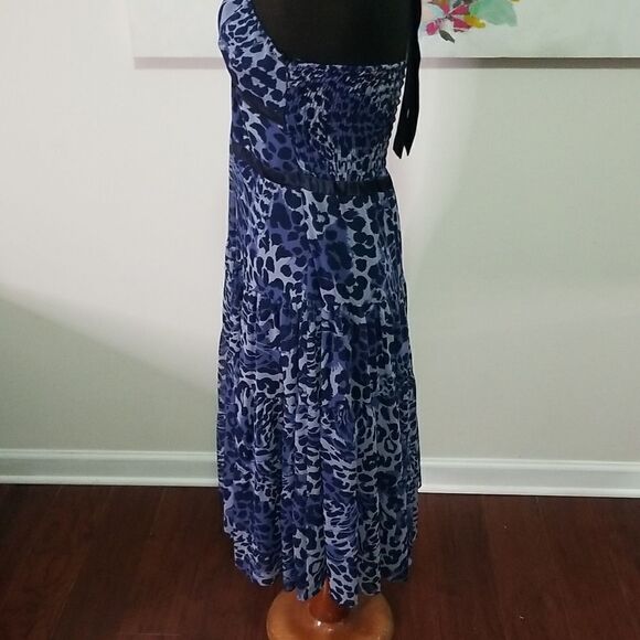 BCBG Blue Animal Print  Halter Back Dress size  Small - Picture 6 of 11